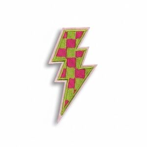 Pink and Green Lightning Bolt Embroidered Iron On Patch DIY Hat Bag Jacket Patch